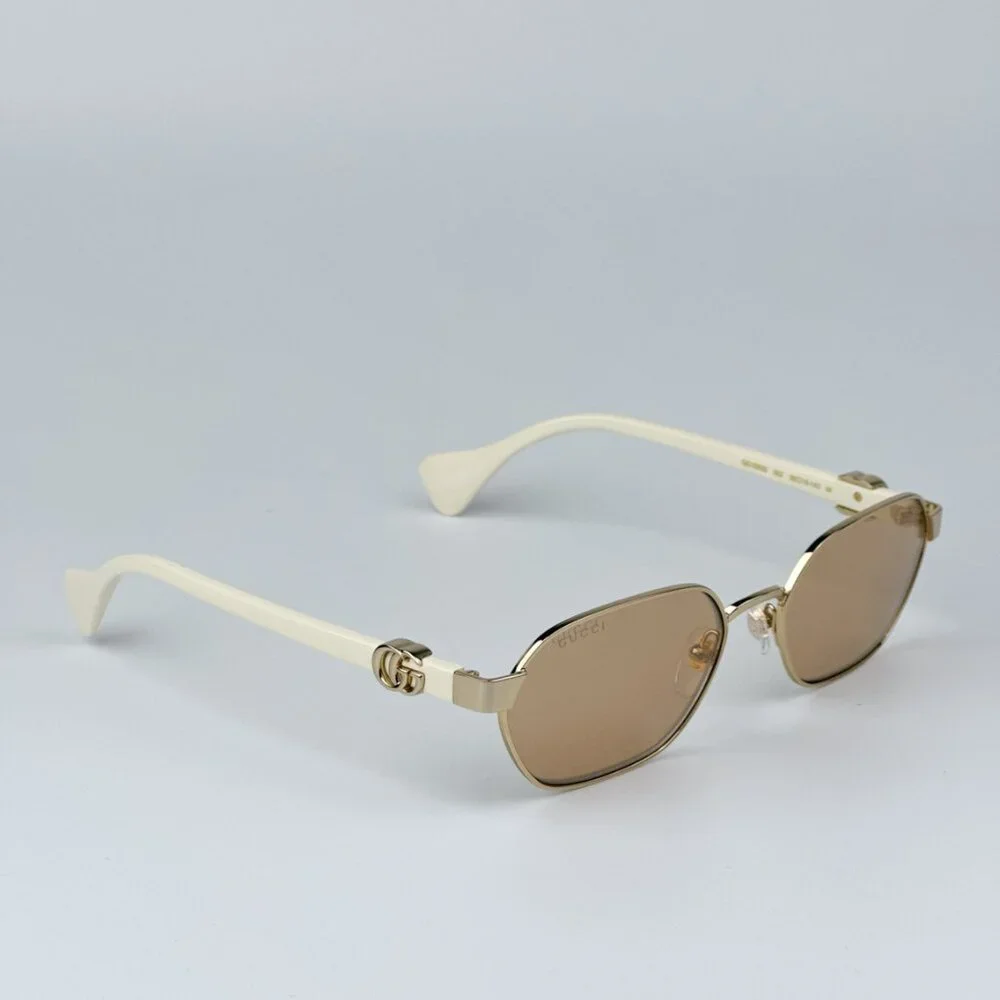 Gucci GG1593S 002 BRAND NEW Sunglasses Gold Ivory Pink  Geometric Unisex